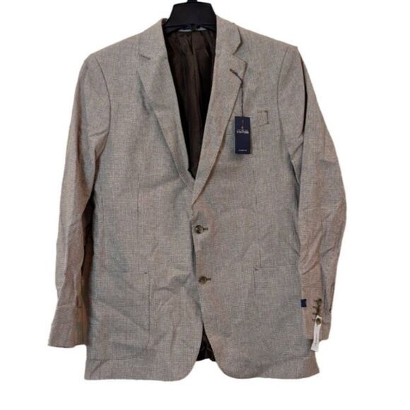 Stafford Mens Size 44 LNG Brown Houndstooth Long Sleeve Classic Fit Sport Coat - Picture 1 of 10